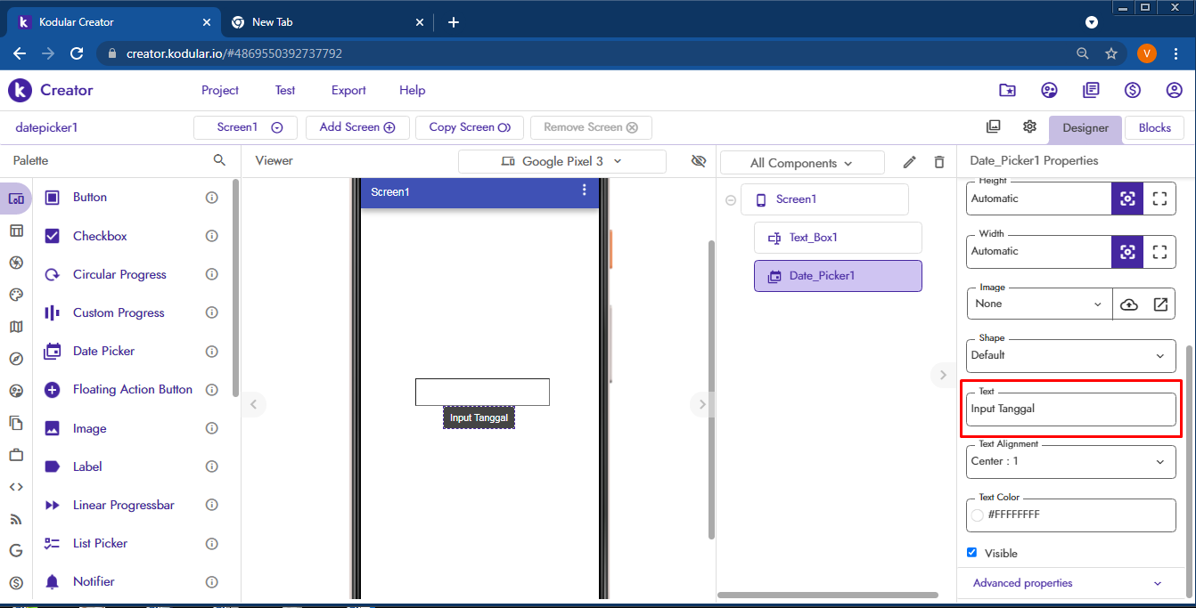 memasukkan tanggal dengan datepicker kodular #8