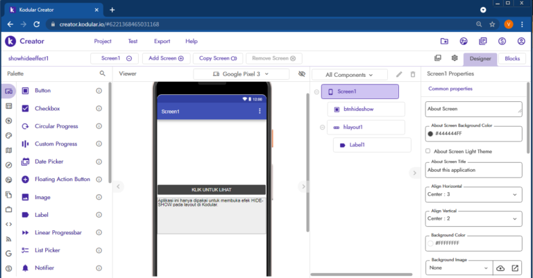 membuat efek hide-show pada layout kodular #4