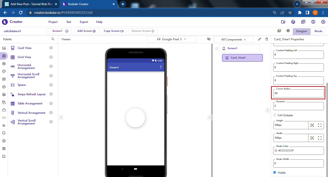 circle button dari card view di Kodular #2