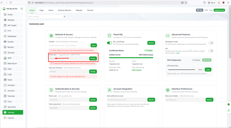 cara ganti port di aapanel pada Orange Pi Zero 3 #7-b