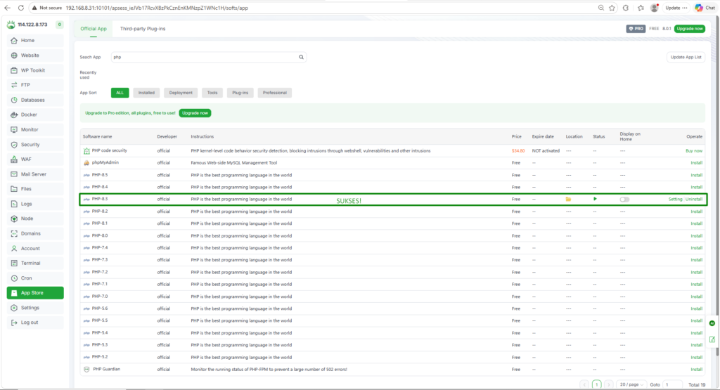 cara install PHP di aapanel pada Orange Pi Zero 3 #5