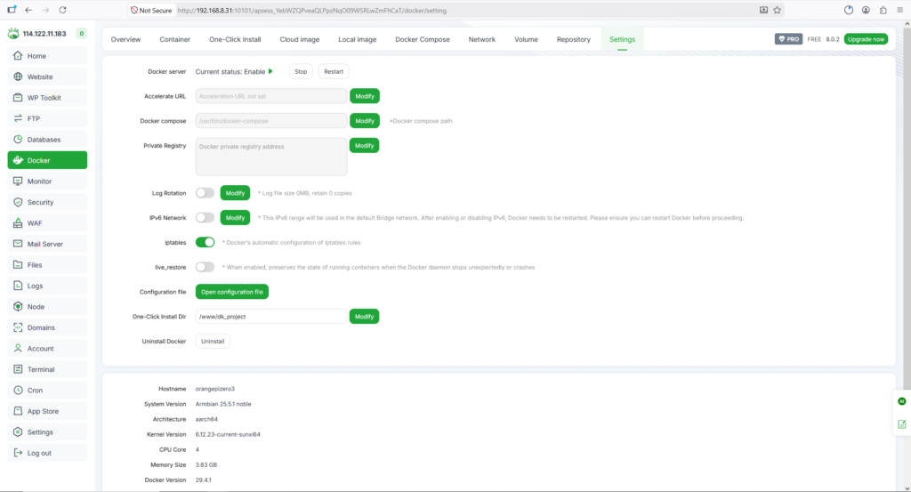 cara install docker di aapanel pada orange pi zero 3 #5