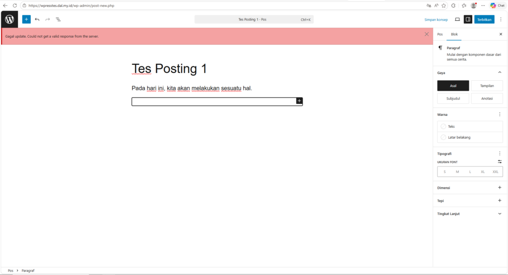 atasi error tidak bisa buat posting atau page di wordpress pada orange pi zero 3 #0